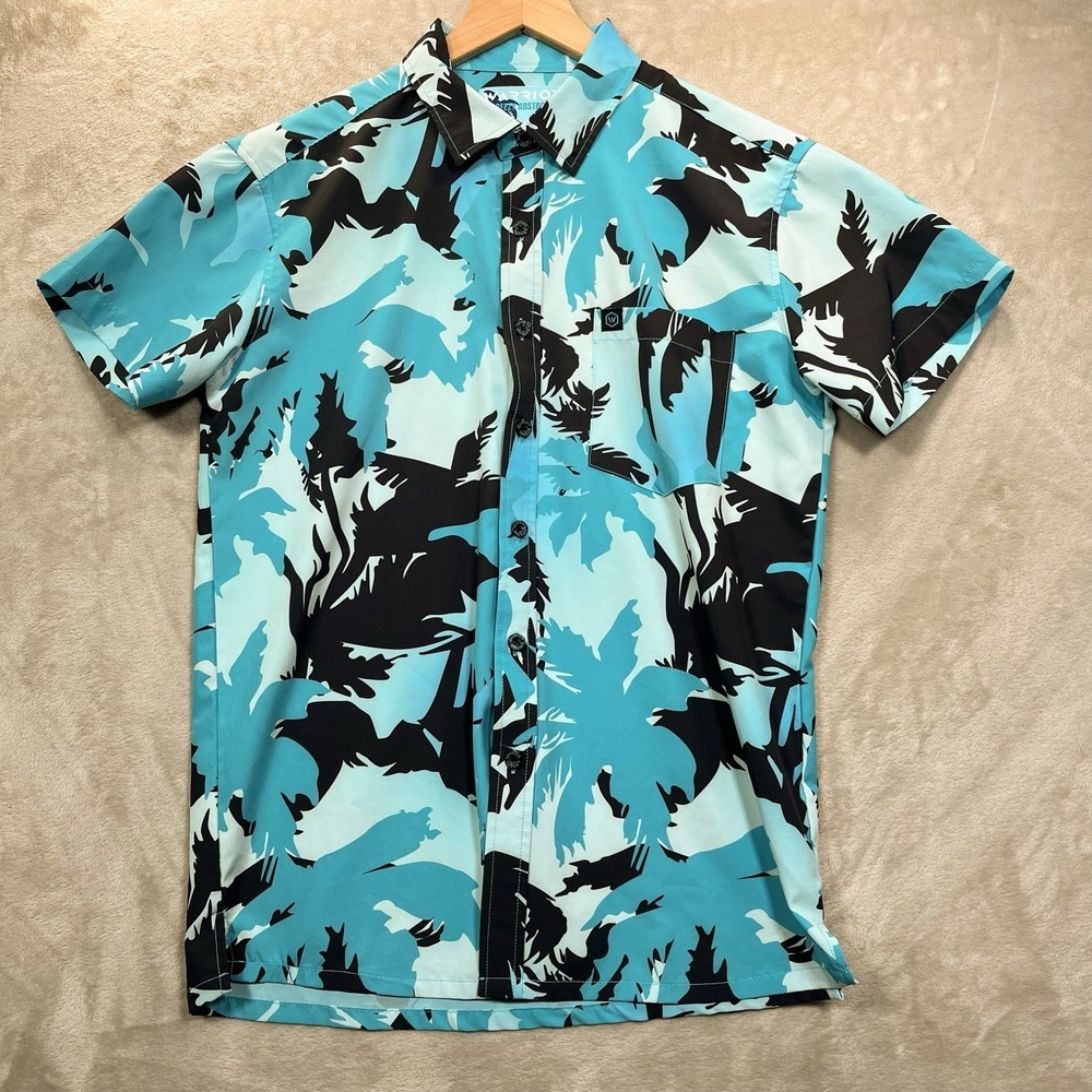 Warrior Shirt Mens S Blue‎ Breezy Abstract Hawaiian Button Up Short Sleeve Aloha